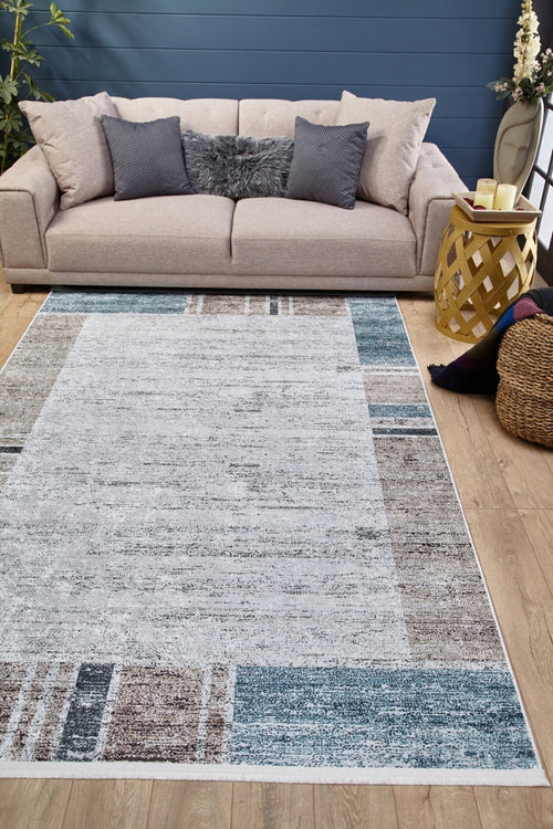 Grey Area Rug - Digital Print Frame Design | Non Slip, Antibacterial Carpet