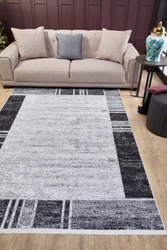 Grey Area Rug - Muradabad Digital Print Rug | Non Slip, Antibacterial Carpet