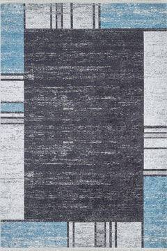 Digital Print Area Rug – Blue Frame Rug, Non Slip Antibacterial Carpet