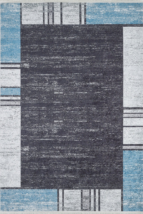 Digital Print Area Rug – Blue Frame Rug, Non Slip Antibacterial Carpet