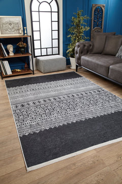 Saltillo Black Geometric Digital Print Area Rug
