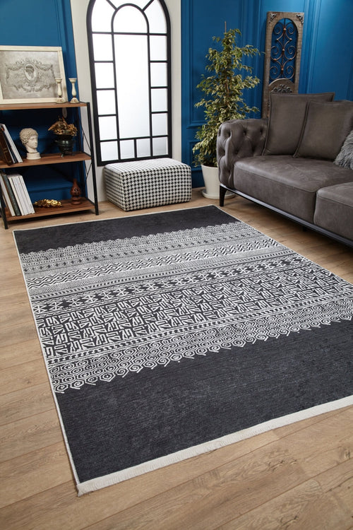 Saltillo Black Geometric Digital Print Area Rug