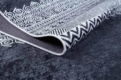 Saltillo Black Geometric Digital Print Area Rug