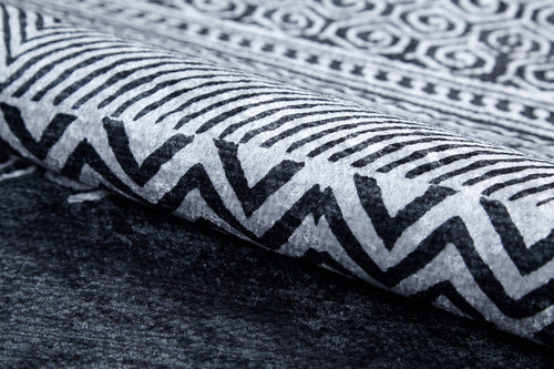 Saltillo Black Geometric Digital Print Area Rug