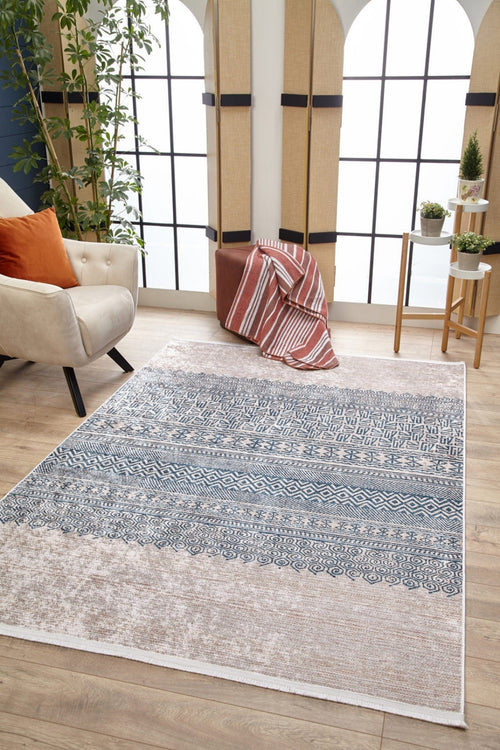 Modern Area Rug – Blue Digital Print Non Slip Washable Floor Carpet