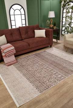 Beige Geometric Area Rug – Digital Print, Non Slip, Antibacterial Carpet for Living Room