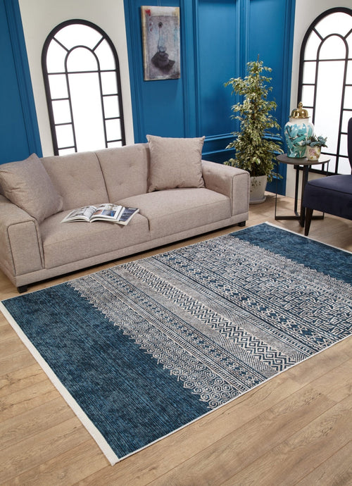 Blue Geometric Area Rug – Digital Print Rug | Antibacterial, Non Slip Carpet