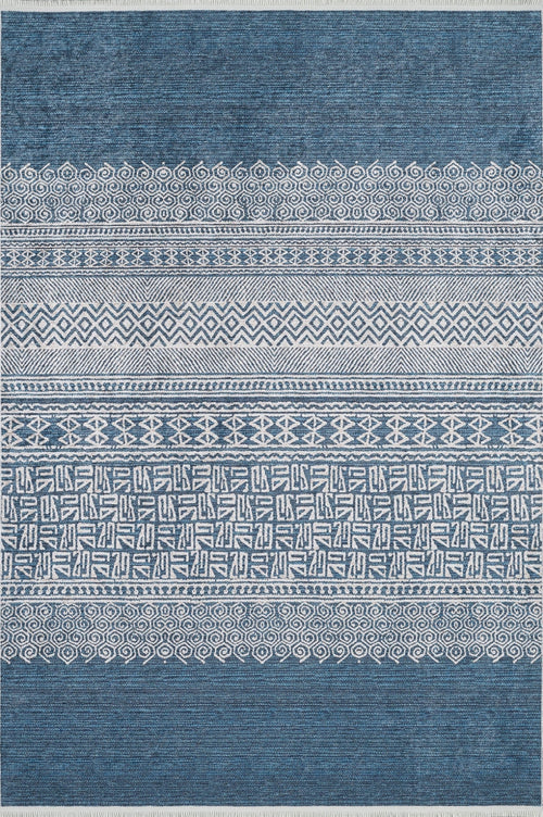 Blue Geometric Area Rug – Digital Print Rug | Antibacterial, Non Slip Carpet