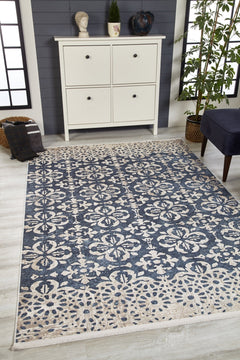 Blue Floral Area Rug - Digital Print, Non Slip & Washable Carpet for Living Room