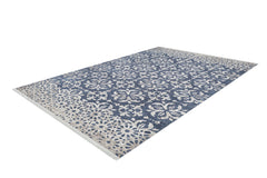 Blue Floral Area Rug - Digital Print, Non Slip & Washable Carpet for Living Room