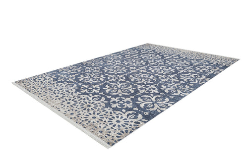 Blue Floral Area Rug - Digital Print, Non Slip & Washable Carpet for Living Room
