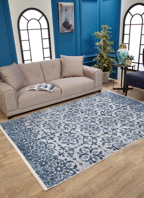 Kamoke Blue Floral Digital Print Area Rug
