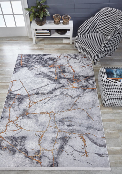 Grey Marble Area Rug – Digital Print Non Slip Carpet for Stylish Living Room