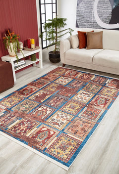 Blue Patchwork Area Rug - Digital Print, Non Slip, Washable Floor Covering