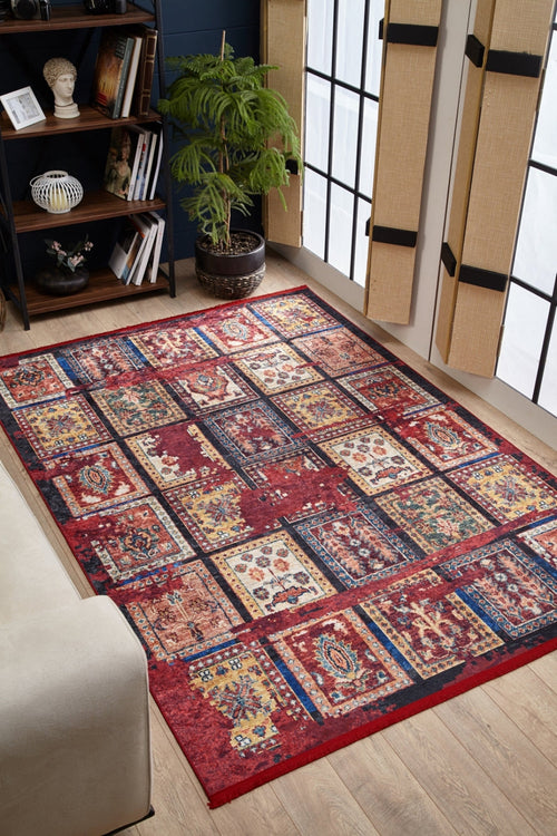 Borne Red Patchwork Digital Print Area Rug