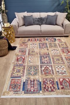 Braniewo Beige Patchwork Digital Print Area Rug