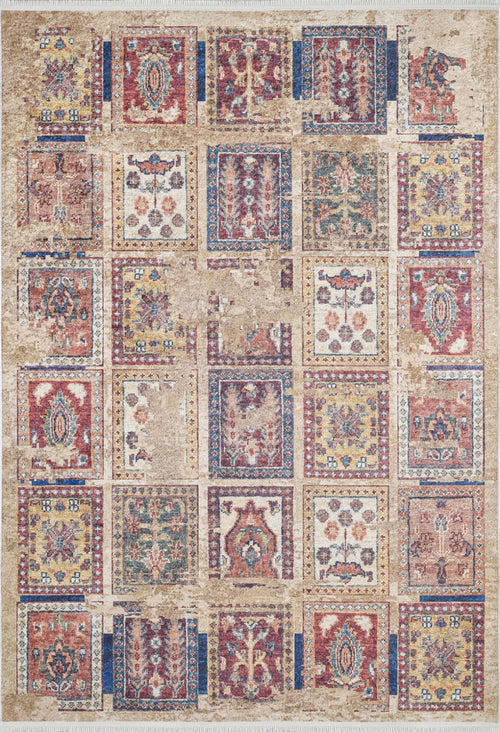 Braniewo Beige Patchwork Digital Print Area Rug