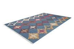 Blue Geometric Area Rug - Digital Print Non Slip Carpet for Living Room