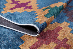 Blue Geometric Area Rug - Digital Print Non Slip Carpet for Living Room