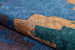 Blue Geometric Area Rug - Digital Print Non Slip Carpet for Living Room