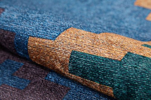 Blue Geometric Area Rug - Digital Print Non Slip Carpet for Living Room