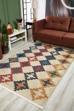 Beige Geometric Area Rug - Digital Print Rug | Non Slip, Antibacterial Carpet