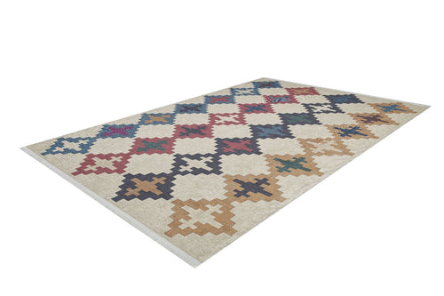 Beige Geometric Area Rug - Digital Print Rug | Non Slip, Antibacterial Carpet