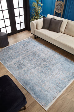 Modern Digital Area Rug – Blue Living Room Carpet | Non Slip, Antibacterial