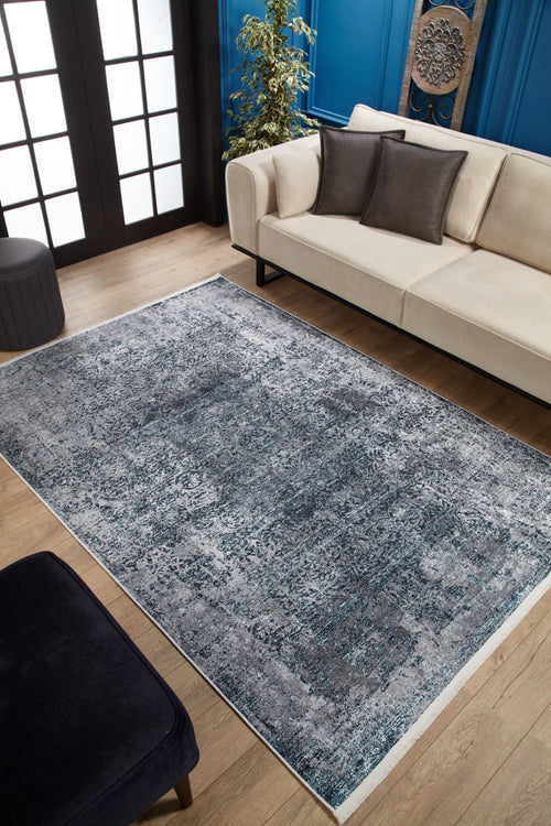 Digital Print Area Rug - Modern Navy Blue Carpet | Non Slip, Antibacterial, Dust Free