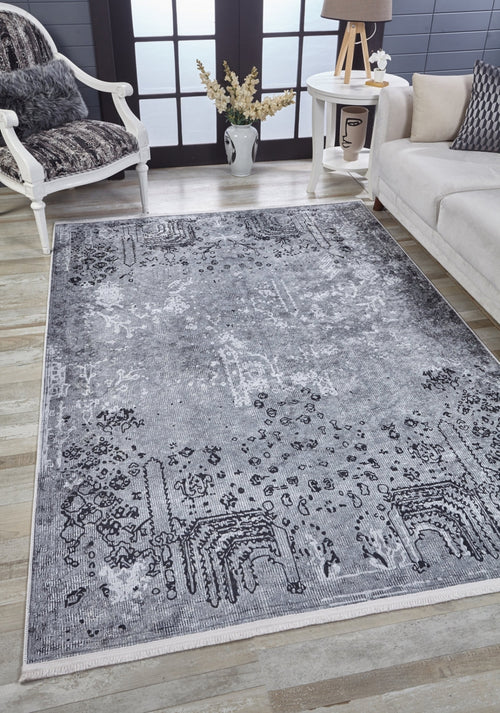 Vintage Area Rug – Grey Digital Print Non Slip Antibacterial Carpet for Home
