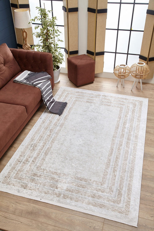 Bhiwandi Beige Frame Digital Print Area Rug