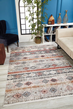 Beige Geometric Area Rug – Digital Print Carpet | Non Slip, Antibacterial, Washable