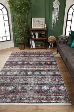 Geometric Area Rug - Brown Digital Print Carpet | Non Slip, Antibacterial, Washable Floor Mat