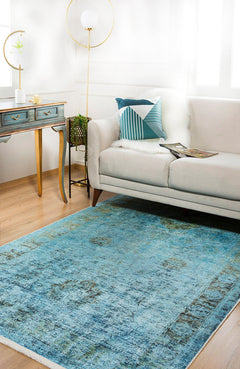 Digital Print Area Rug - Turquoise Classic Style Carpet | Non Slip, Washable Floor Rug