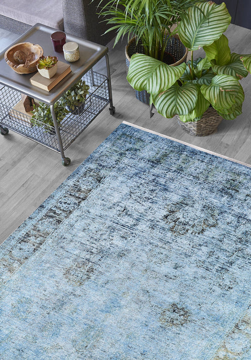 Digital Print Area Rug - Turquoise Classic Style Carpet | Non Slip, Washable Floor Rug