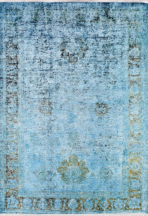 Digital Print Area Rug - Turquoise Classic Style Carpet | Non Slip, Washable Floor Rug