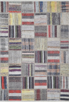 Piska Grey Patchwork Digital Print Area Rug