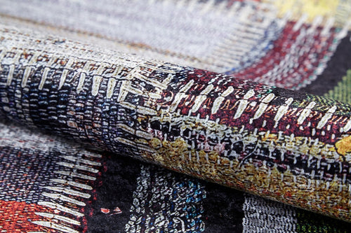 Piska Grey Patchwork Digital Print Area Rug