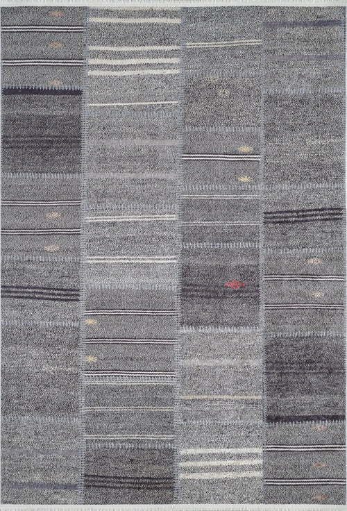 Anthracite Patchwork Rug - Digital Print Area Carpet | Non Slip, Washable, Antibacterial