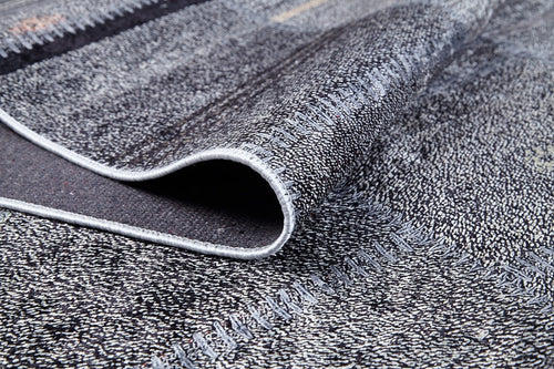 Anthracite Patchwork Rug - Digital Print Area Carpet | Non Slip, Washable, Antibacterial