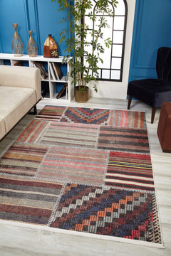 Patchwork Area Rug - Modern Digital Print Brown Carpet | Non Slip, Antibacterial