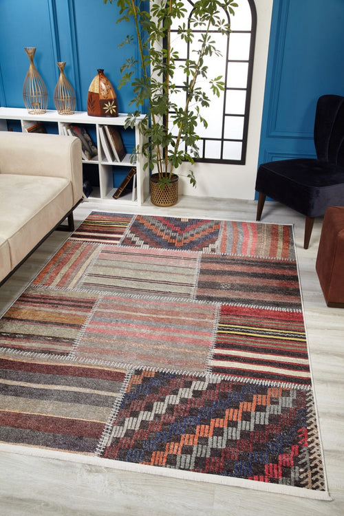 Patchwork Area Rug - Modern Digital Print Brown Carpet | Non Slip, Antibacterial