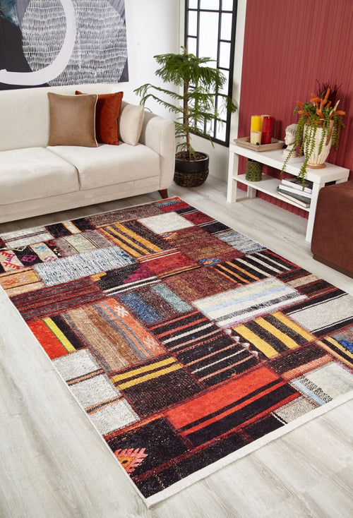 Rawska Multy Patchwork Digital Print Area Rug