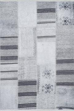 Grey Patchwork Area Rug - Digital Print Non Slip Washable Carpet for Living Room