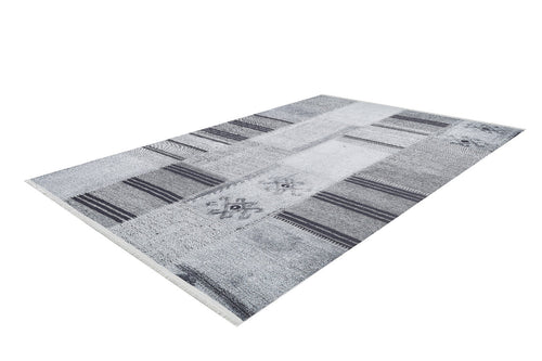 Grey Patchwork Area Rug - Digital Print Non Slip Washable Carpet for Living Room