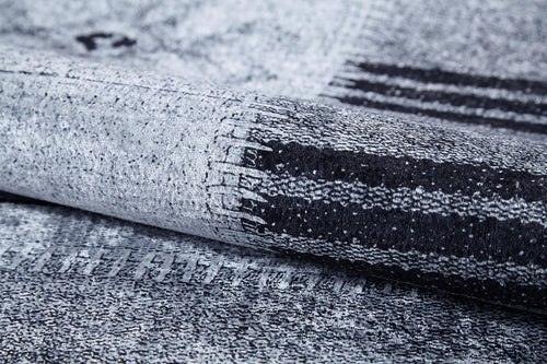 Grey Patchwork Area Rug - Digital Print Non Slip Washable Carpet for Living Room