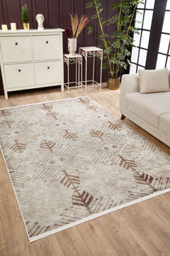 Beige Area Rug - Geometric Digital Print Carpet | Non Slip Washable Floor Rug