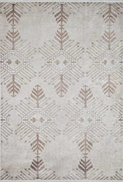 Beige Area Rug - Geometric Digital Print Carpet | Non Slip Washable Floor Rug