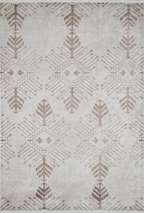 Beige Area Rug - Geometric Digital Print Carpet | Non Slip Washable Floor Rug