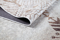 Beige Area Rug - Geometric Digital Print Carpet | Non Slip Washable Floor Rug